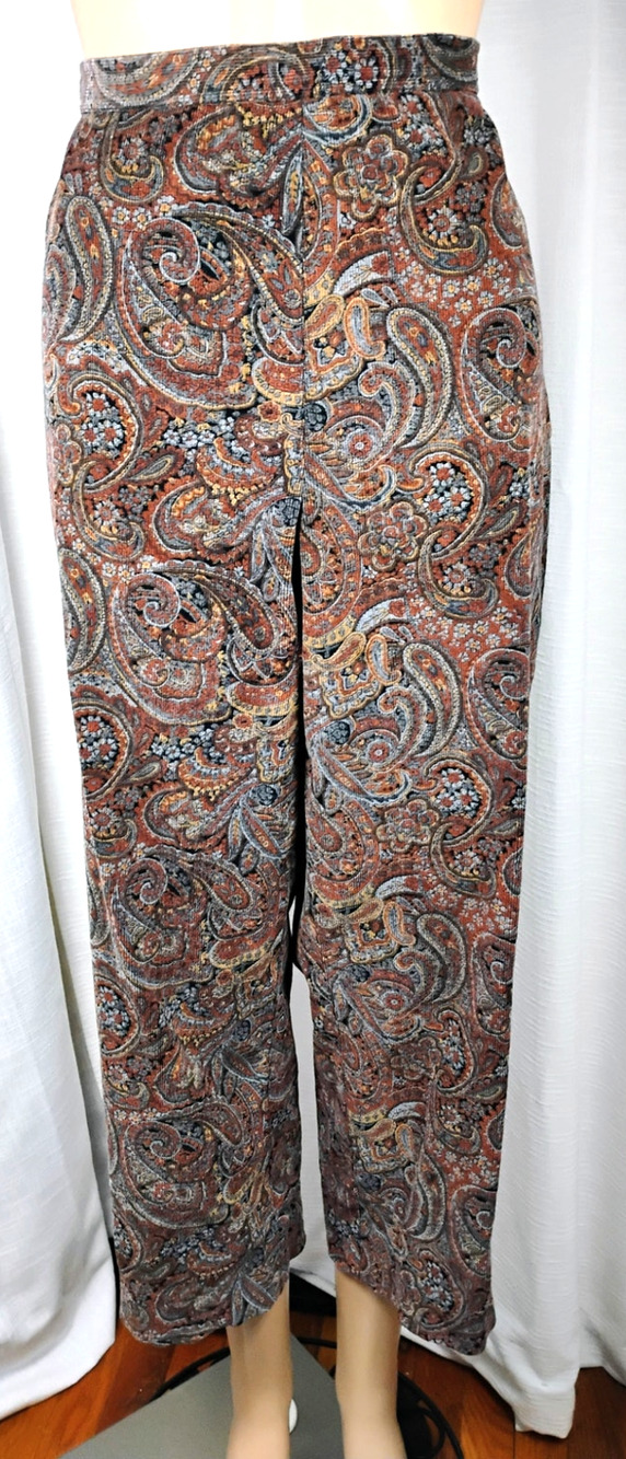 Rafaella Paisley Corduroy Crop Pants Thin Wale Wide Leg Womens Size 12
